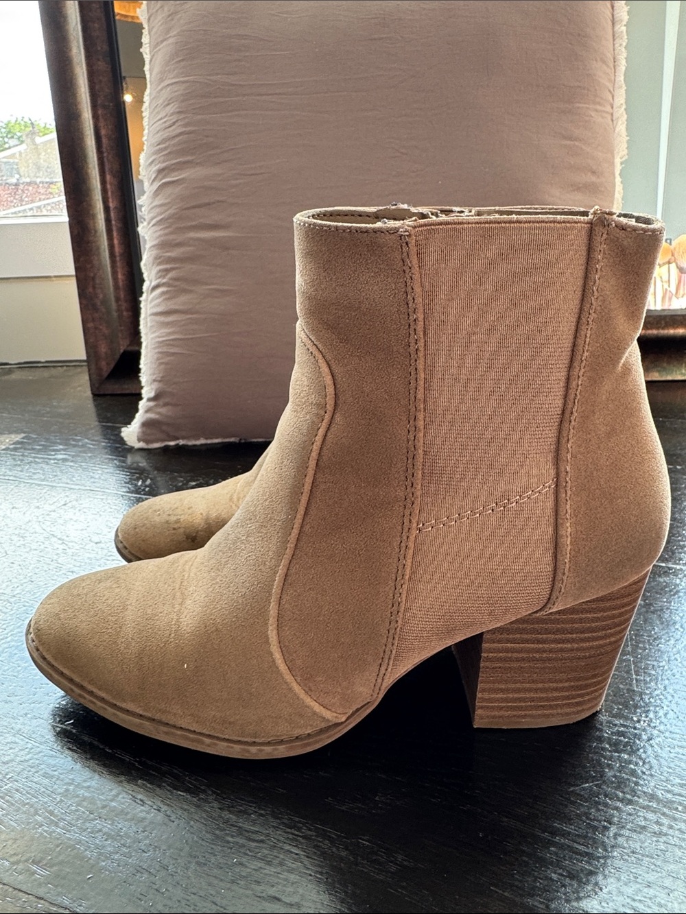 Universal Thread Taupe Suede Ankle Booties with Block Heel